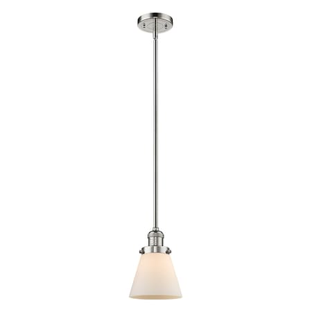 Small Cone Vintage Dimmable Led 6 Polished Nickel Mini Pendant, Matte White Cased Glass